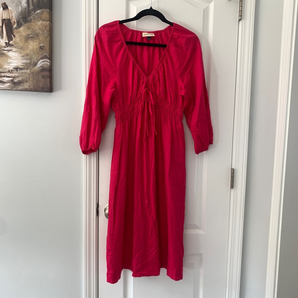 Universal Thread Womens Dress Sz Small Pink Midi Long Sleeve‎ Linen Blend spring